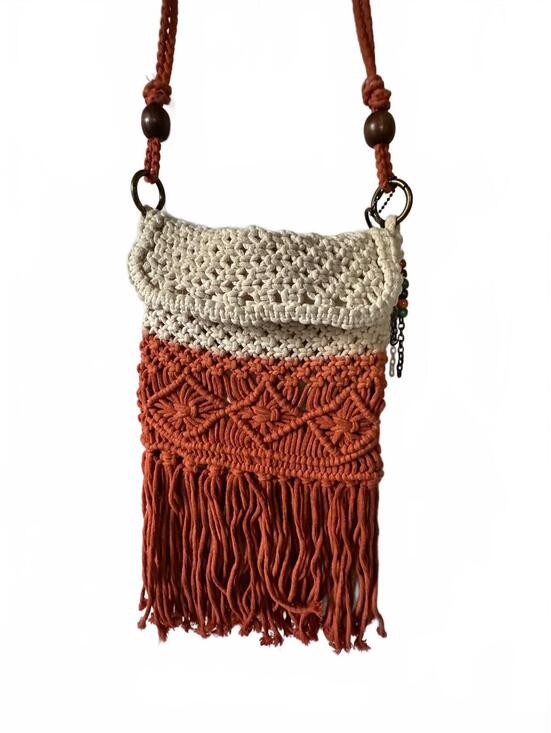 The Sak Handbags - The Sak Macrame Crossbody Bag with Fringe in Beige and Coral